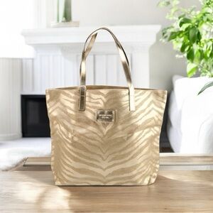 EUC Michael Kors Metallic Gold Zebra Print Open Top Tote Bag